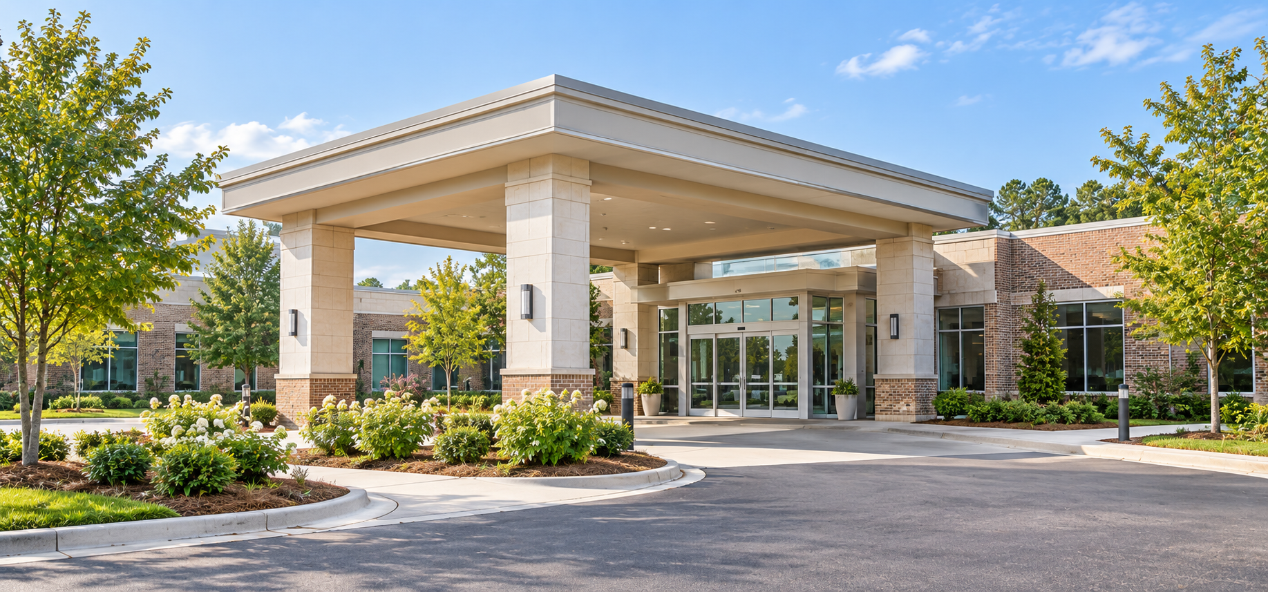 The covered entrance of a medical clinic building