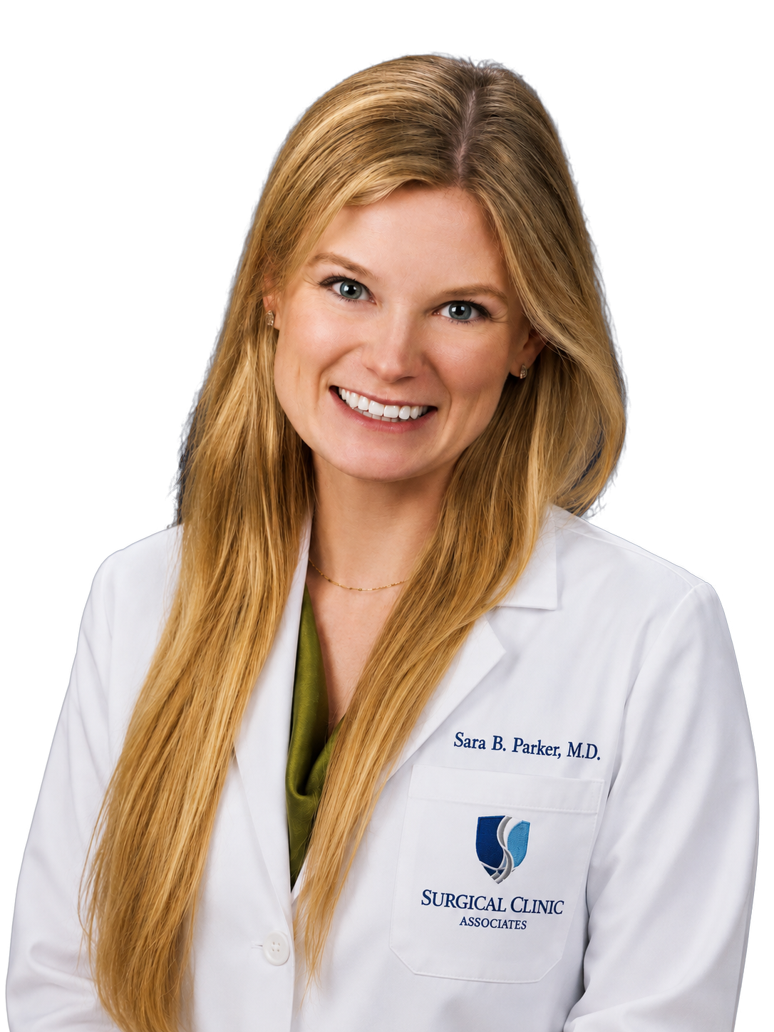 Portrait of Sara B. Parker, MD, in a white coat